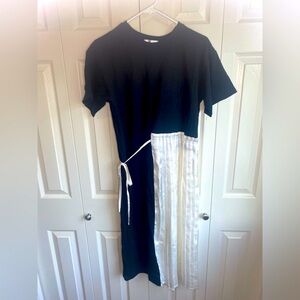 New Dreamy Minx Black Pleated Asymmetrical Belted Dress Unique Design